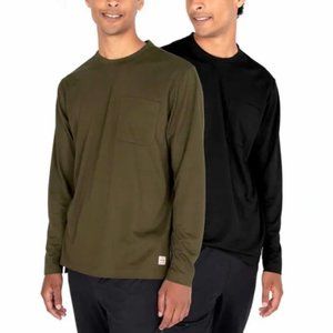 NEW Wrangler 2 Pack Long Sleeve solid layering tees Front chest pocket Shirt Top